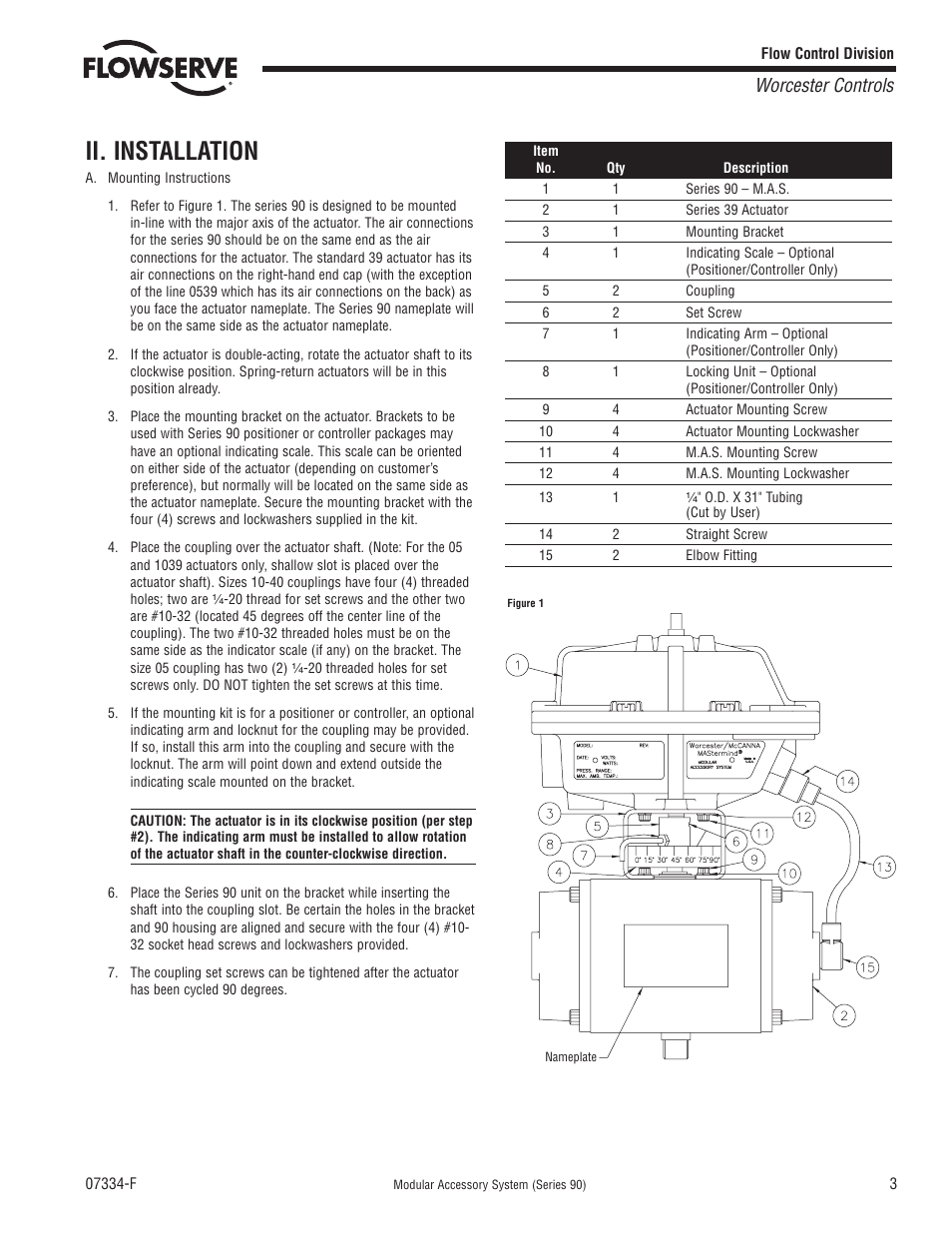 Ii. installation, Worcester controls | Flowserve 90 Series Modular Accessory System User Manual | Page 3 / 8
