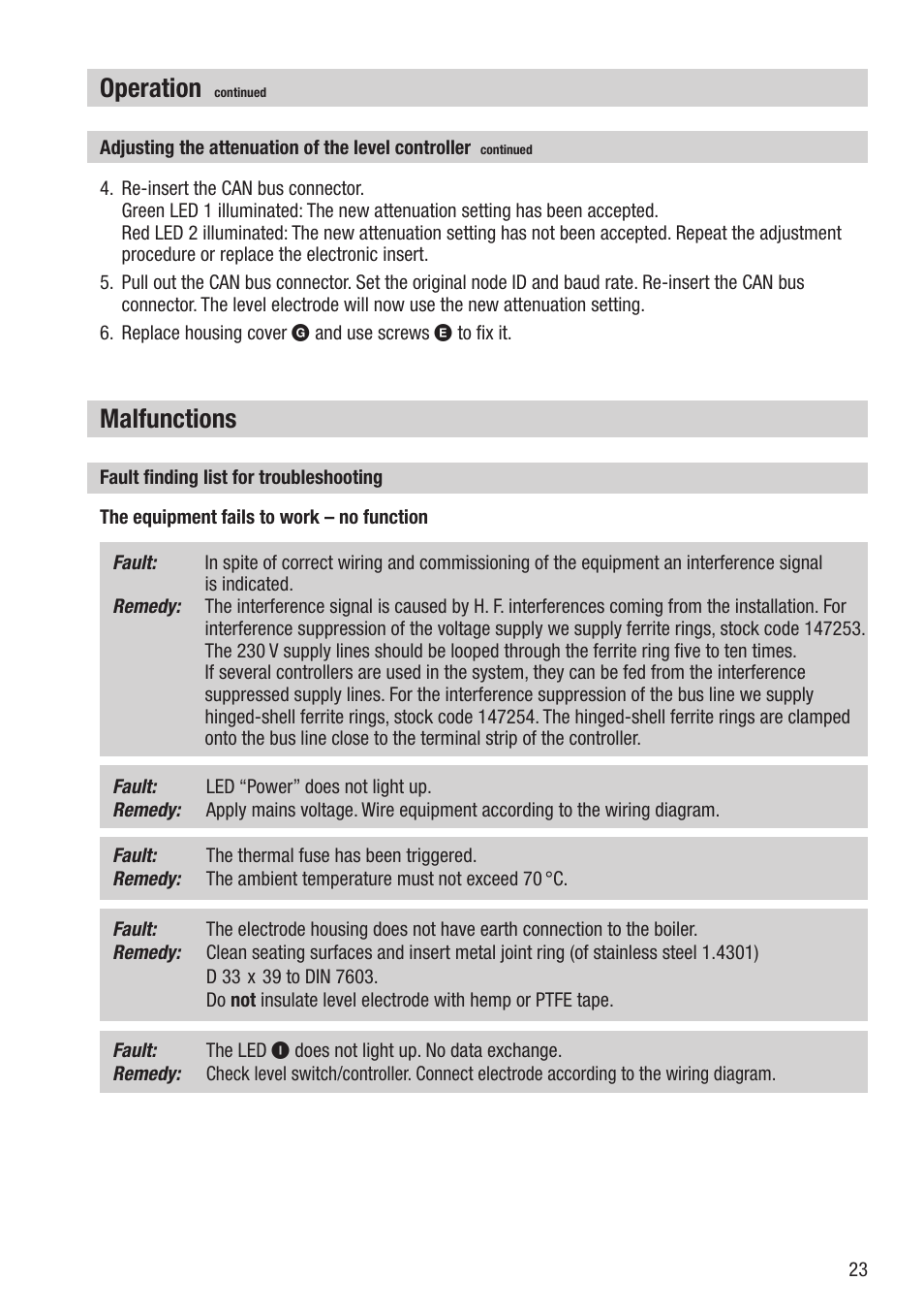 Malfunctions, Operation | Flowserve NRG 26-40 User Manual | Page 23 / 28