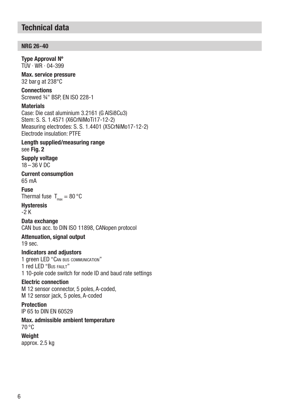 Technical data | Flowserve NRG 26-40 User Manual | Page 6 / 28