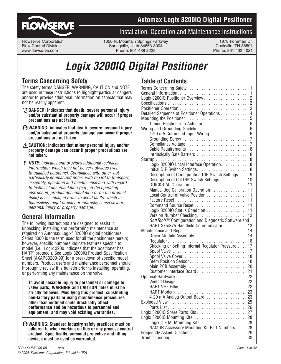 Flowserve Logix 3200IQ Digital Positioner User Manual | 32 pages