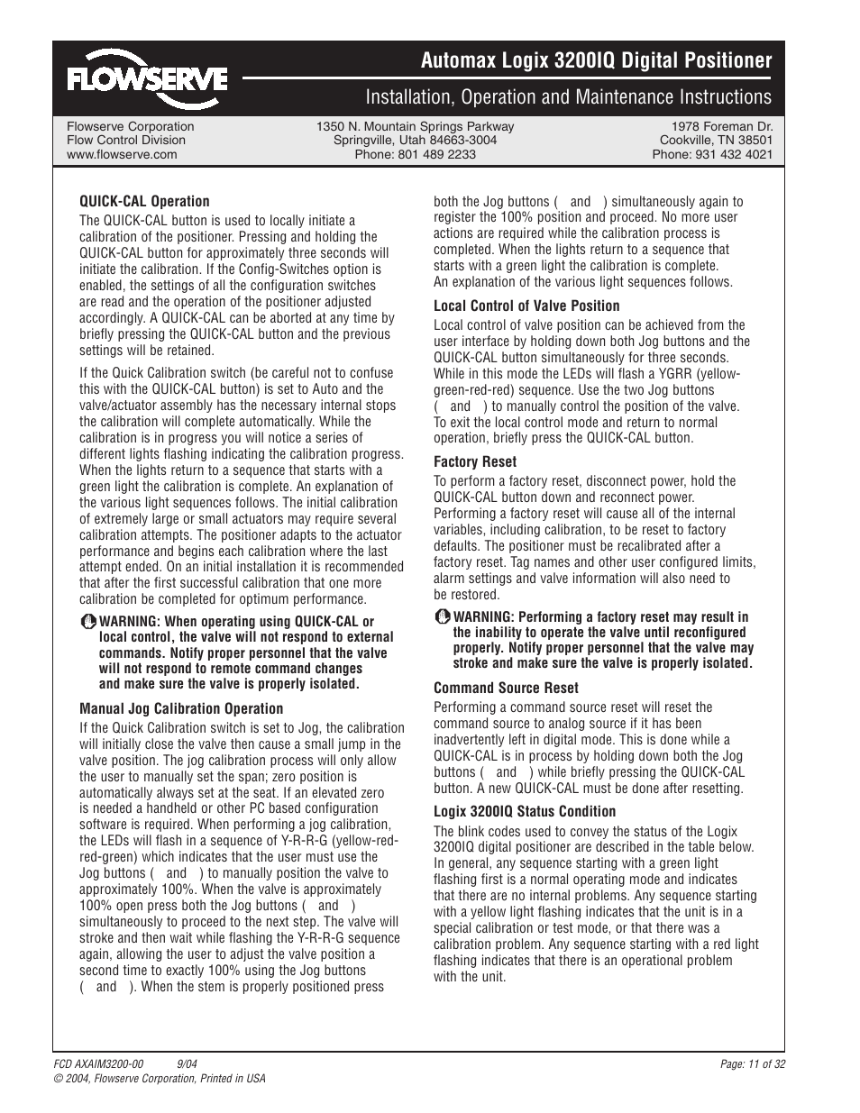 Automax logix 3200iq digital positioner | Flowserve Logix 3200IQ Digital Positioner User Manual | Page 11 / 32