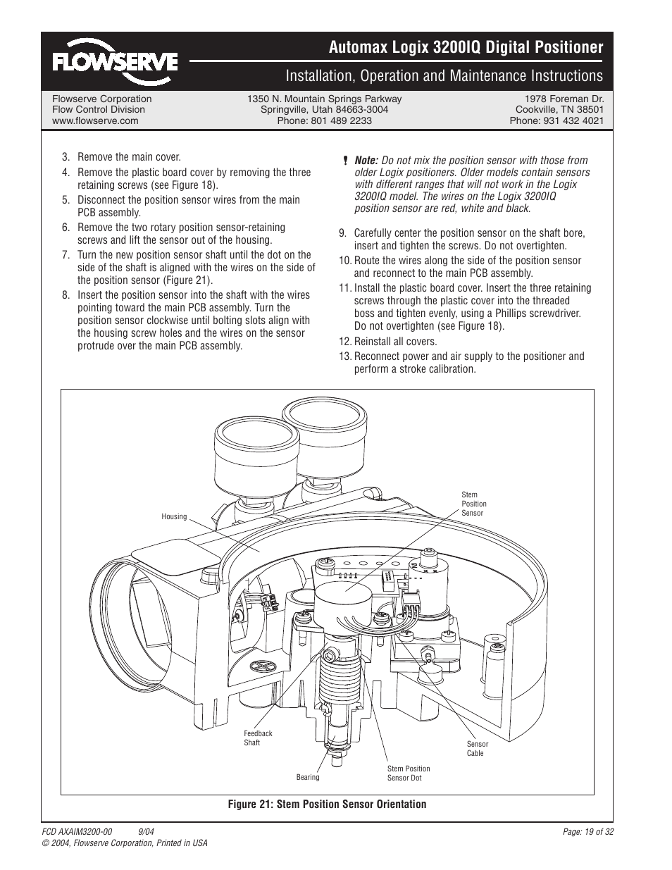 Automax logix 3200iq digital positioner | Flowserve Logix 3200IQ Digital Positioner User Manual | Page 19 / 32