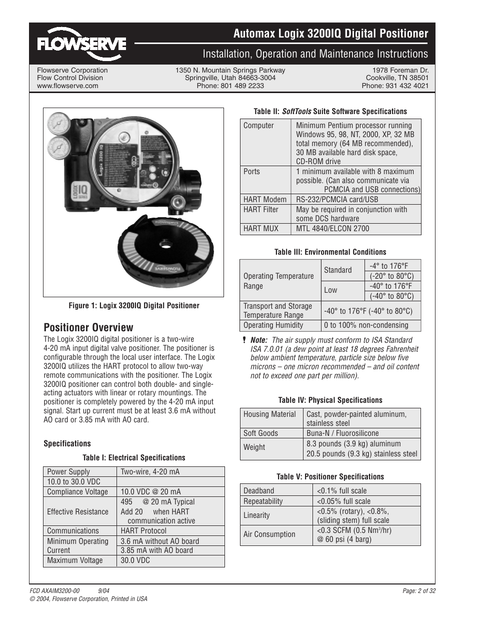 Automax logix 3200iq digital positioner, Positioner overview | Flowserve Logix 3200IQ Digital Positioner User Manual | Page 2 / 32