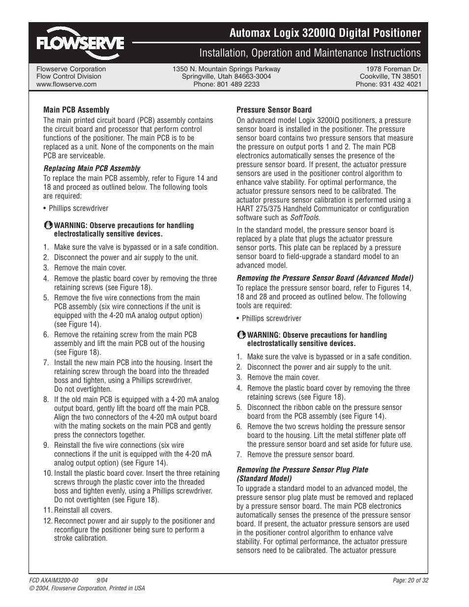 Automax logix 3200iq digital positioner | Flowserve Logix 3200IQ Digital Positioner User Manual | Page 20 / 32
