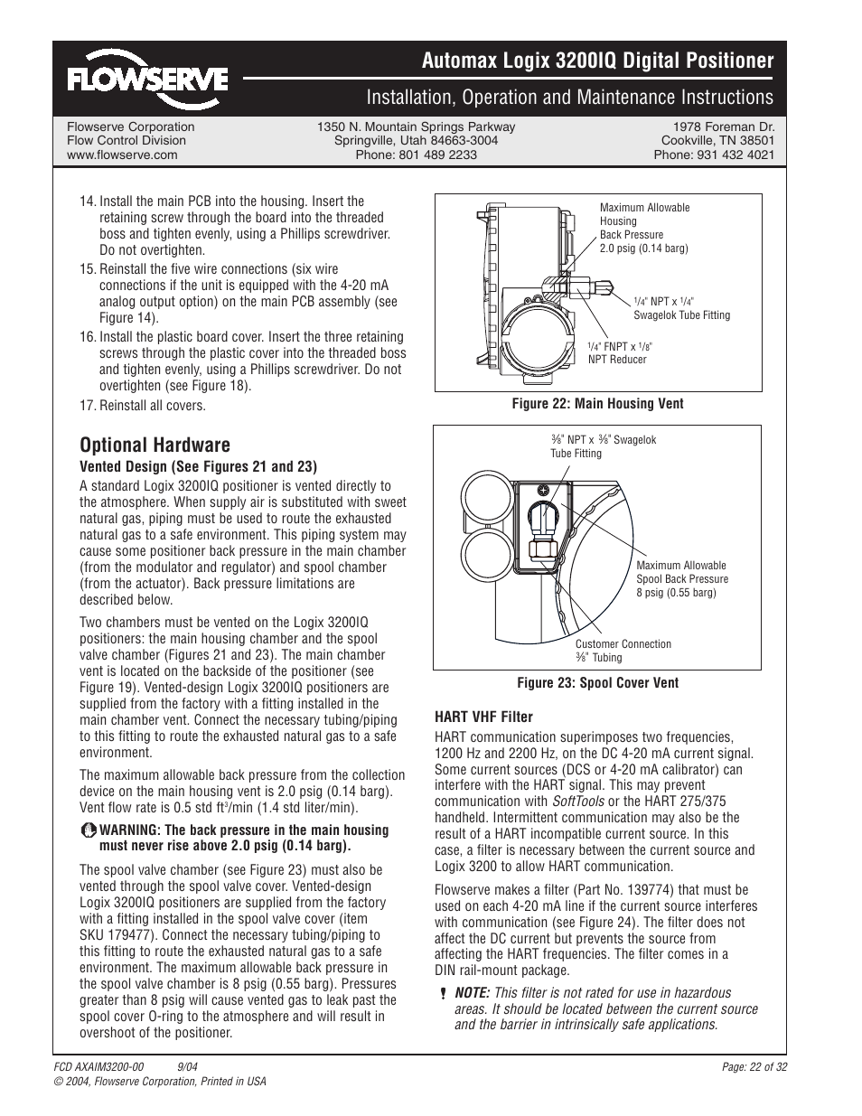 Automax logix 3200iq digital positioner, Optional hardware | Flowserve Logix 3200IQ Digital Positioner User Manual | Page 22 / 32