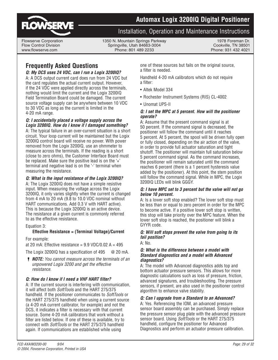 Automax logix 3200iq digital positioner | Flowserve Logix 3200IQ Digital Positioner User Manual | Page 29 / 32