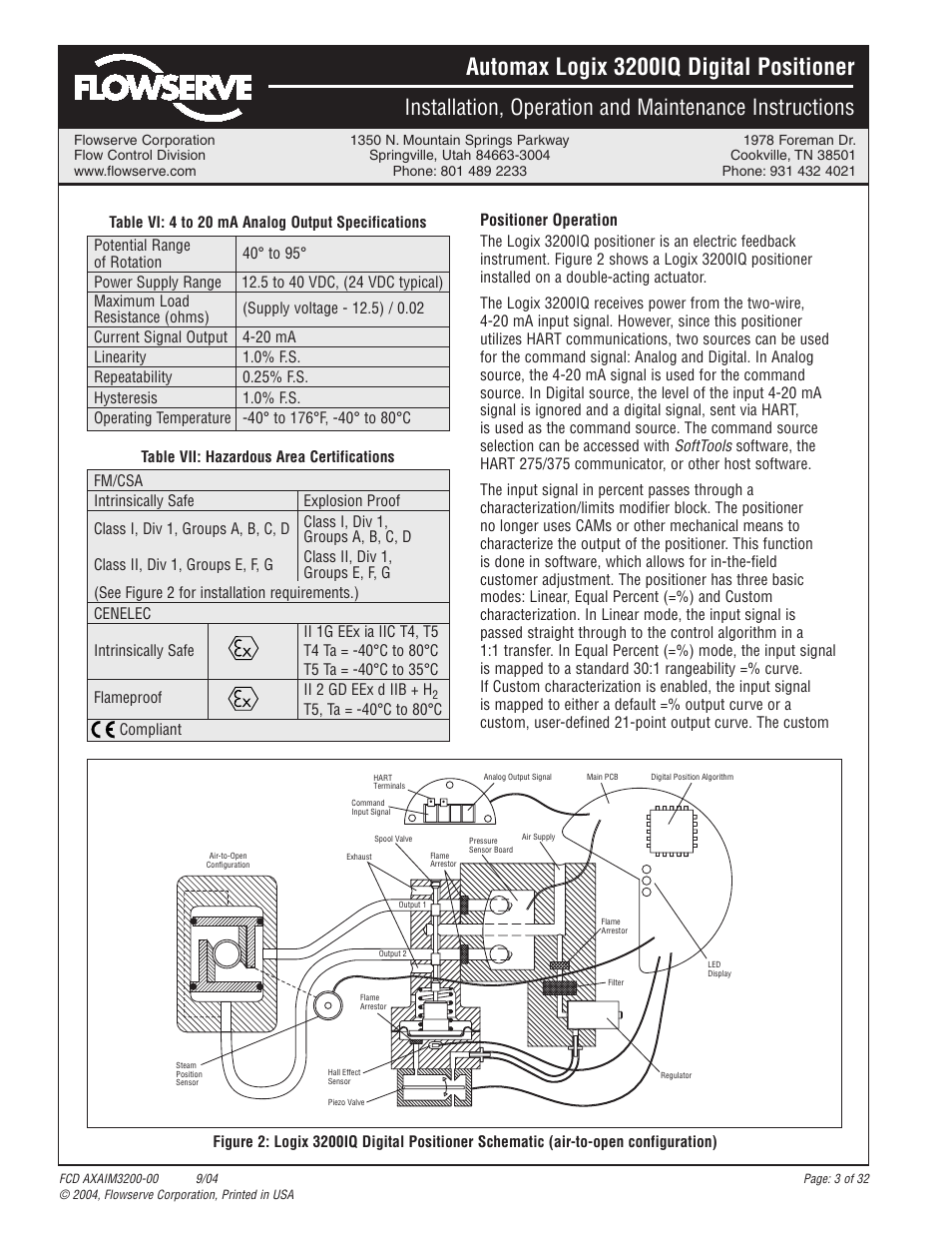 Automax logix 3200iq digital positioner | Flowserve Logix 3200IQ Digital Positioner User Manual | Page 3 / 32