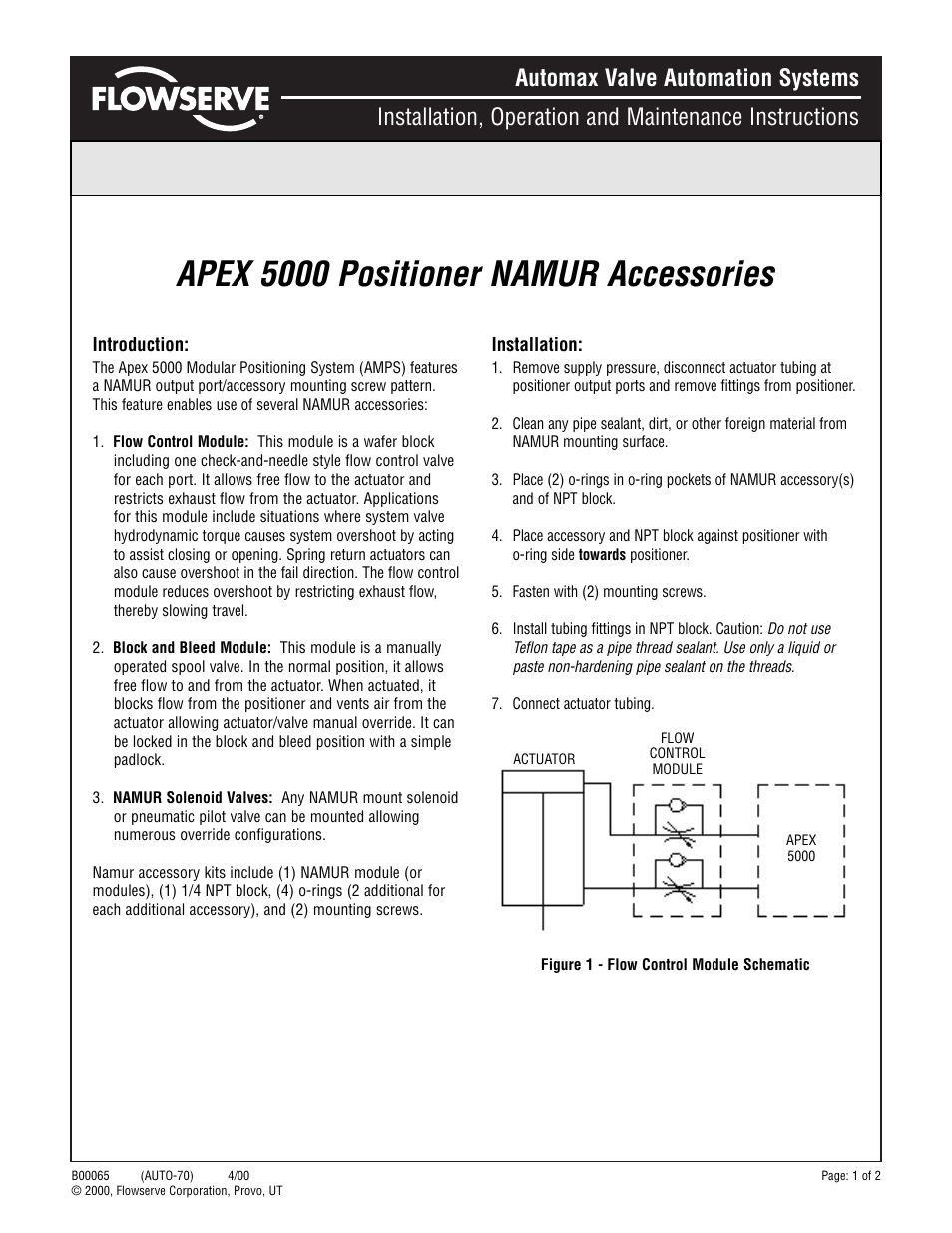 Flowserve APEX 5000 Positioner NAMUR Accessories User Manual | 2 pages