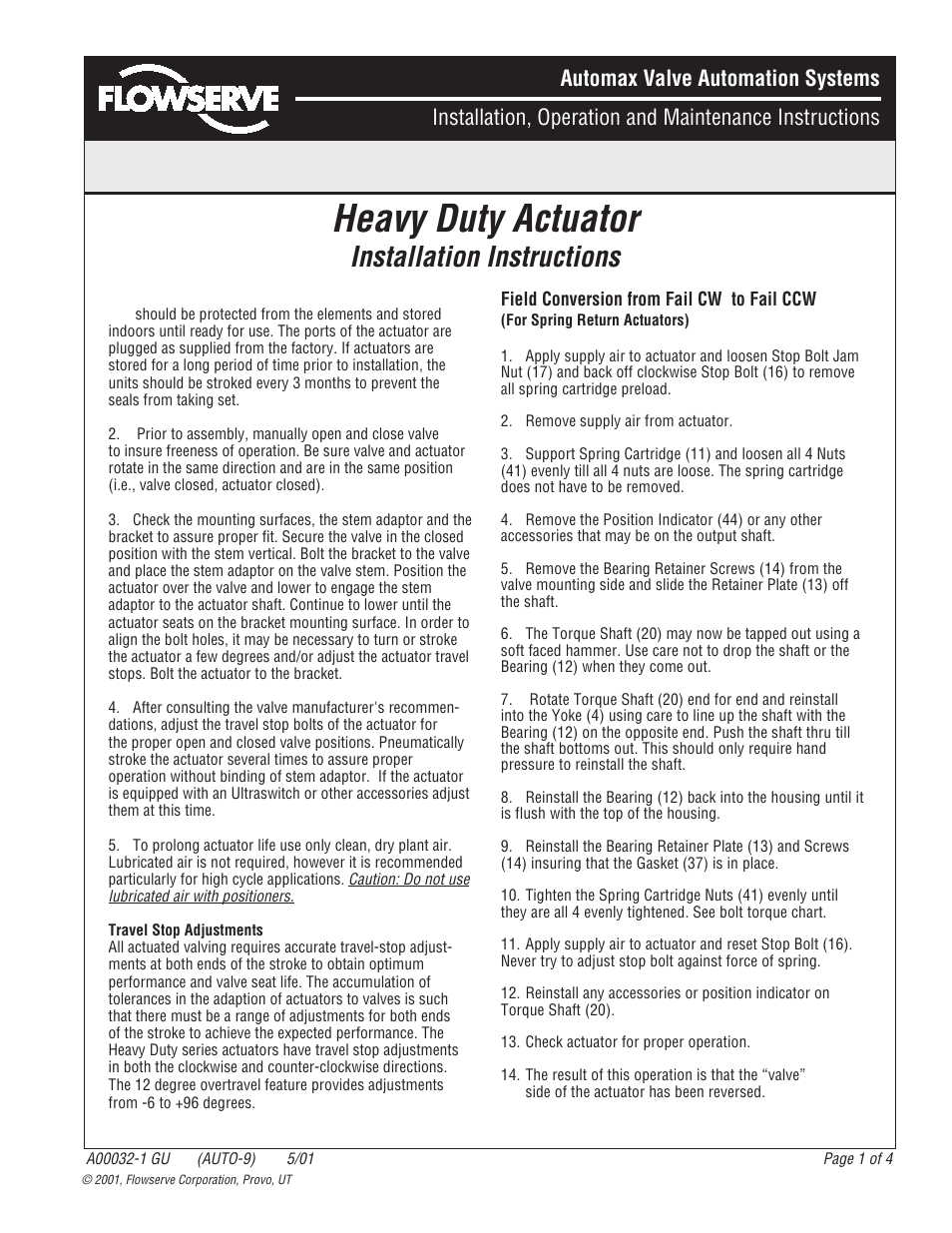 Flowserve Heavy Duty Actuator User Manual | 4 pages