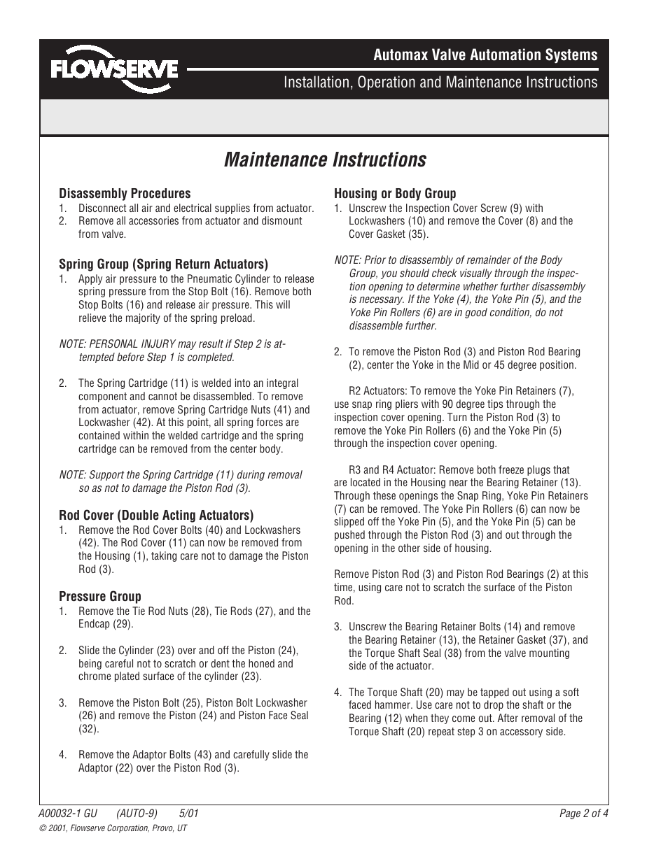 Maintenance instructions | Flowserve Heavy Duty Actuator User Manual | Page 2 / 4