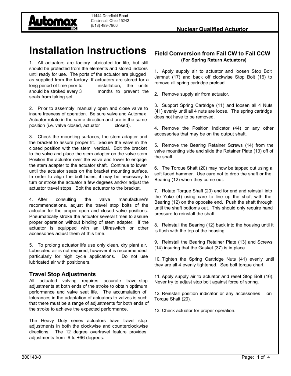 Flowserve Nuclear Qualified Pneumatic Actuator User Manual | 4 pages