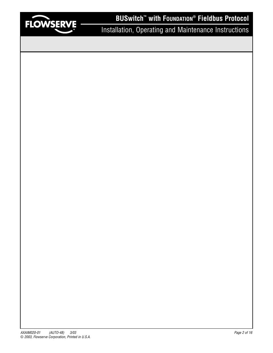 Flowserve BUSwitch User Manual | Page 2 / 16