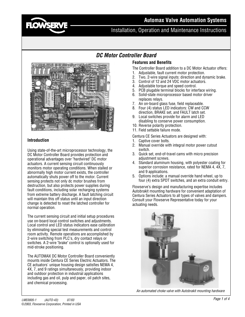 Flowserve DC Motor Controller Board User Manual | 4 pages