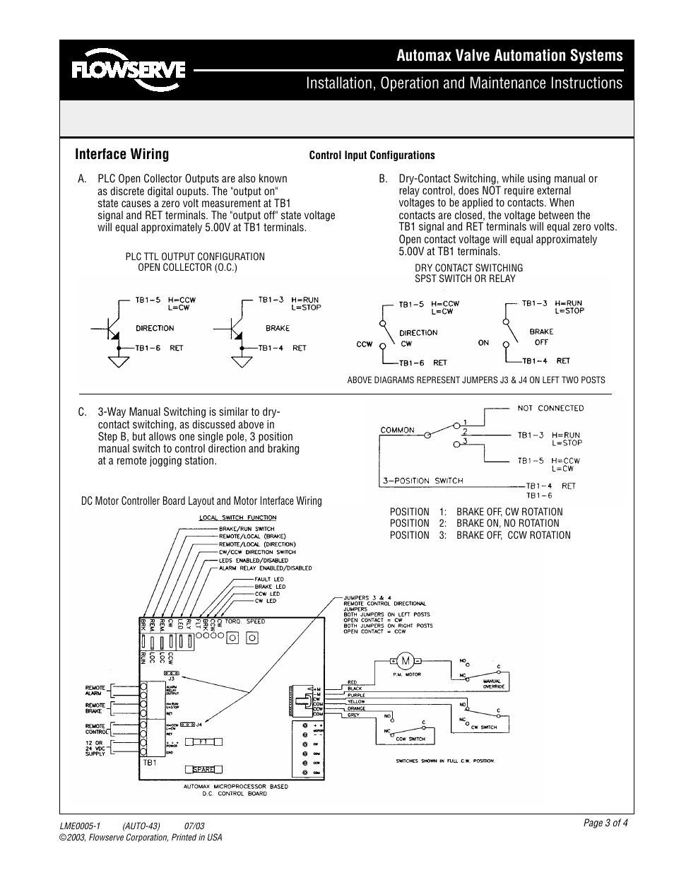 Interface wiring | Flowserve DC Motor Controller Board User Manual | Page 3 / 4