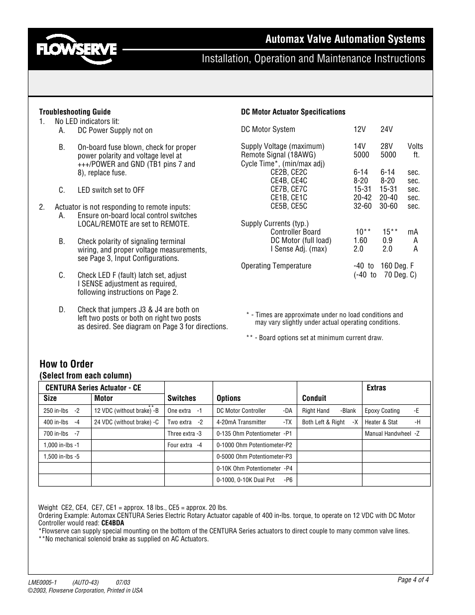 How to order | Flowserve DC Motor Controller Board User Manual | Page 4 / 4