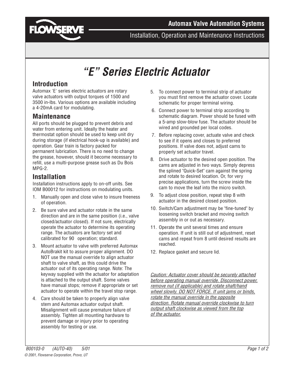 Flowserve E Series Electric Actuator User Manual | 2 pages