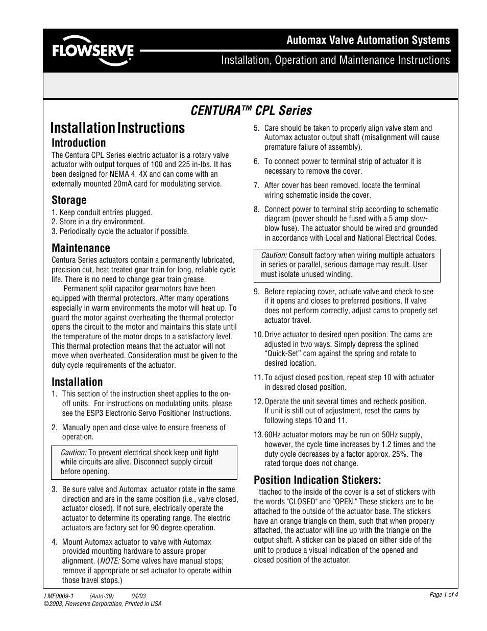 Flowserve CPL Series CENTURA User Manual | 4 pages