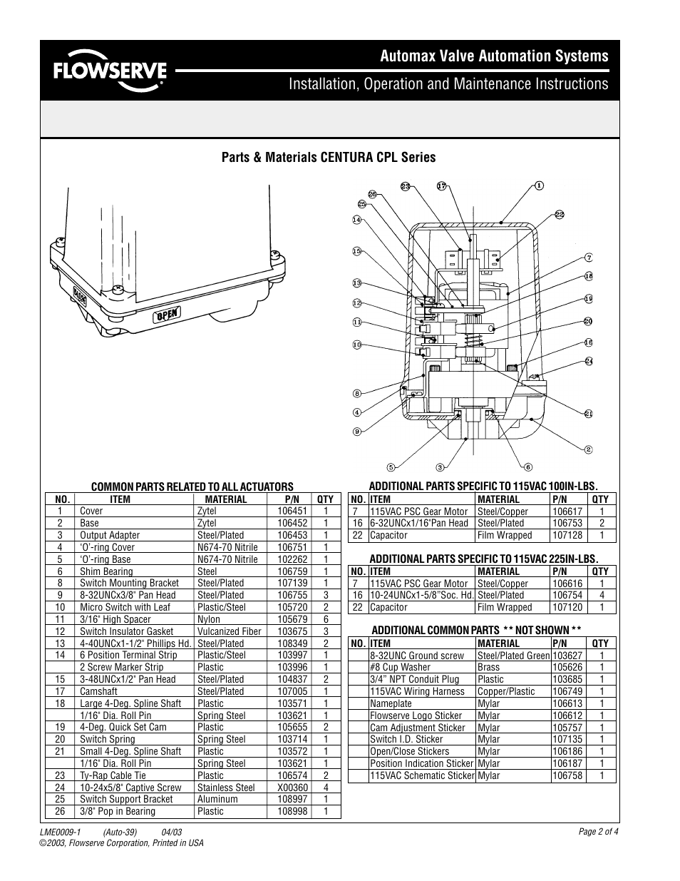 Parts & materials centura cpl series | Flowserve CPL Series CENTURA User Manual | Page 2 / 4