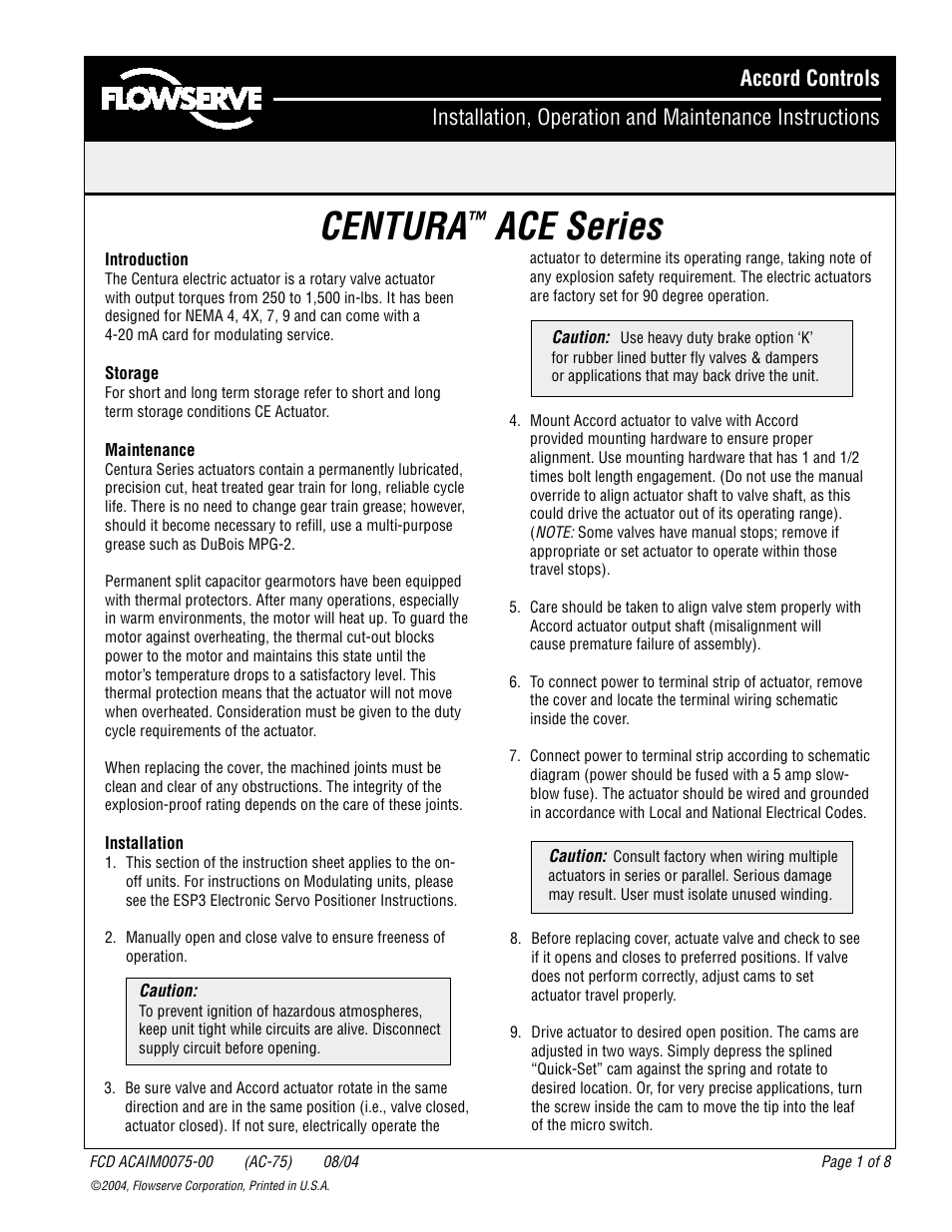 Flowserve ACE Series Centura User Manual | 8 pages