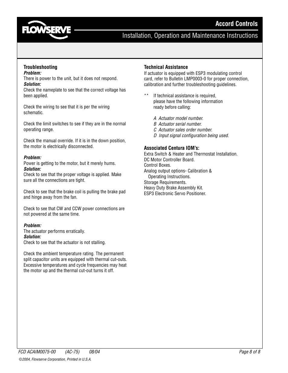 Flowserve ACE Series Centura User Manual | Page 8 / 8