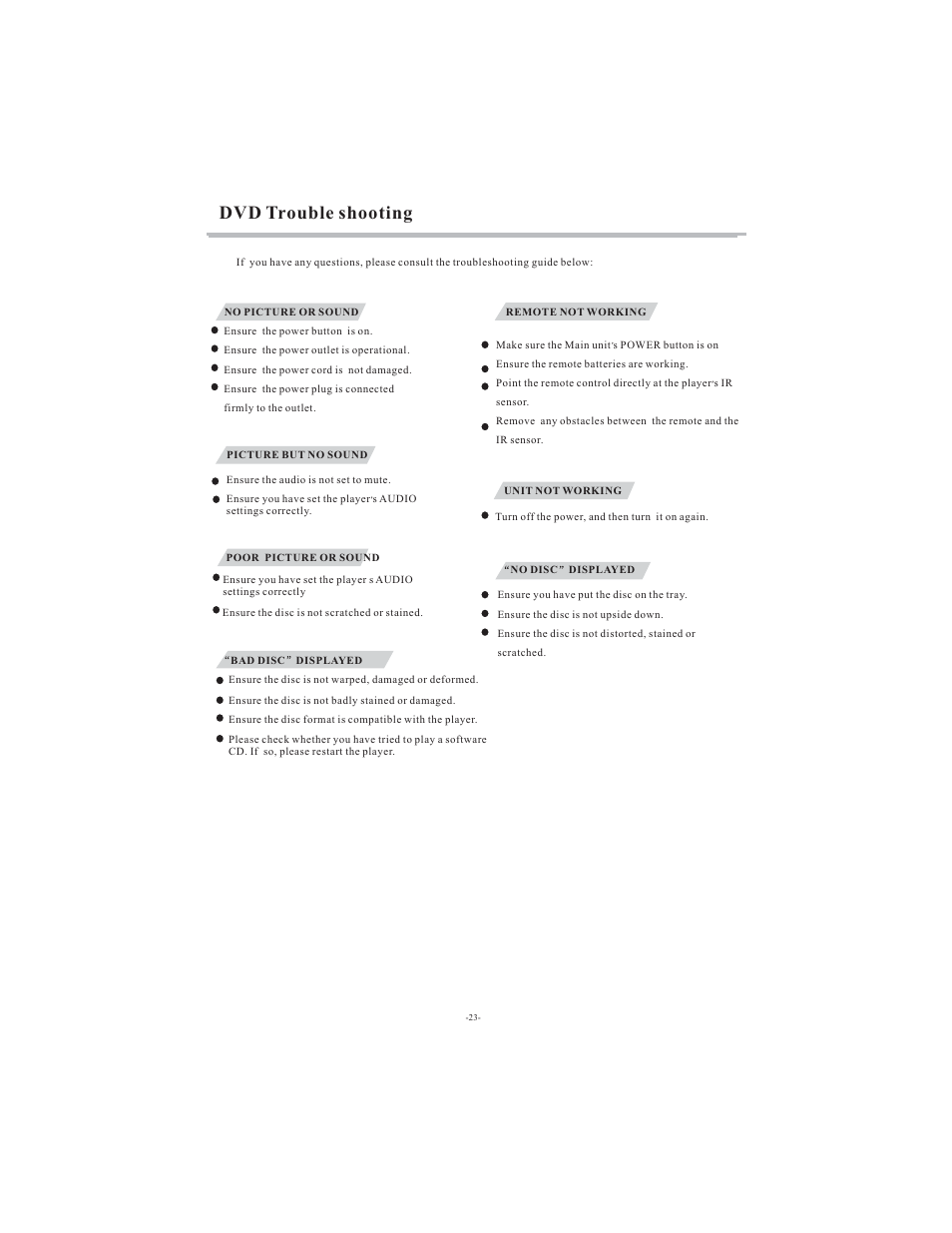 Dvd trouble shooting | Curtis LCDVD194A User Manual | Page 24 / 26