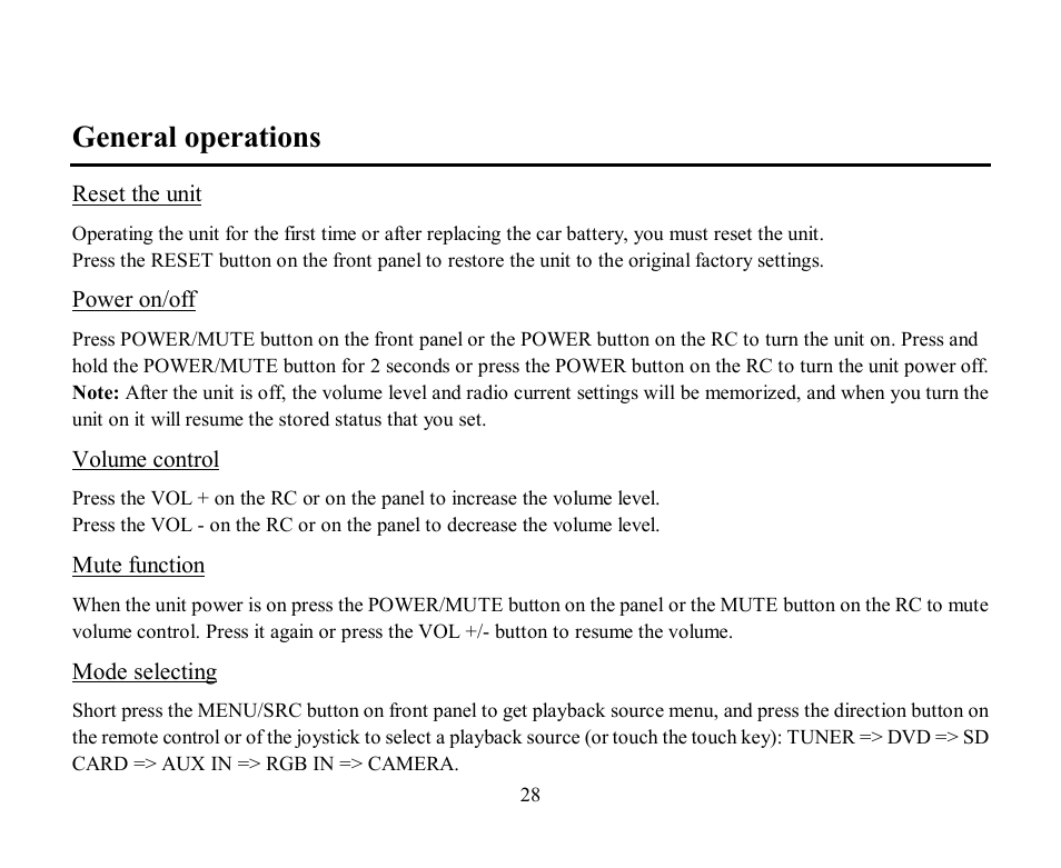 General operations | Hyundai H-CMD2002 User Manual | Page 28 / 146