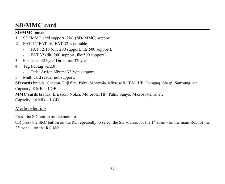 Sd/mmc card | Hyundai H-CMD2002 User Manual | Page 37 / 146