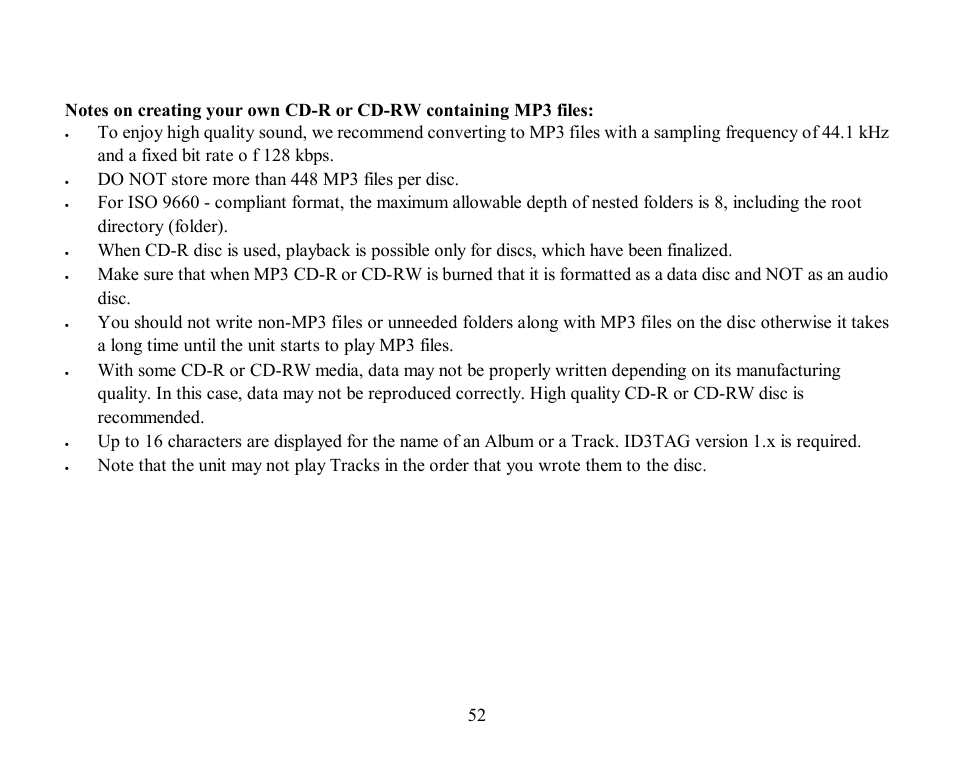 Do not store more than 448 mp3 files per disc | Hyundai H-CMD2002 User Manual | Page 52 / 146