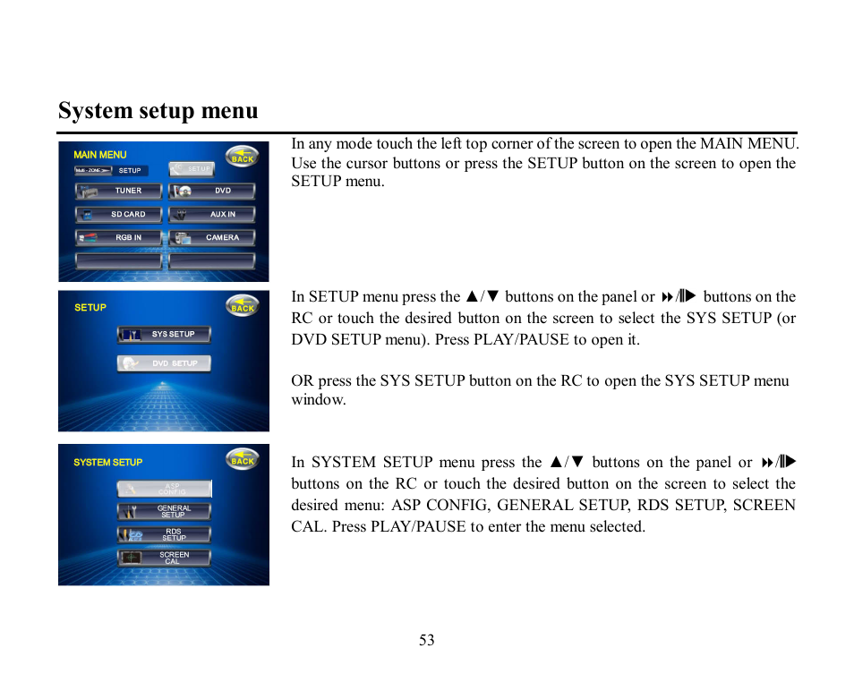 System setup menu | Hyundai H-CMD2002 User Manual | Page 53 / 146