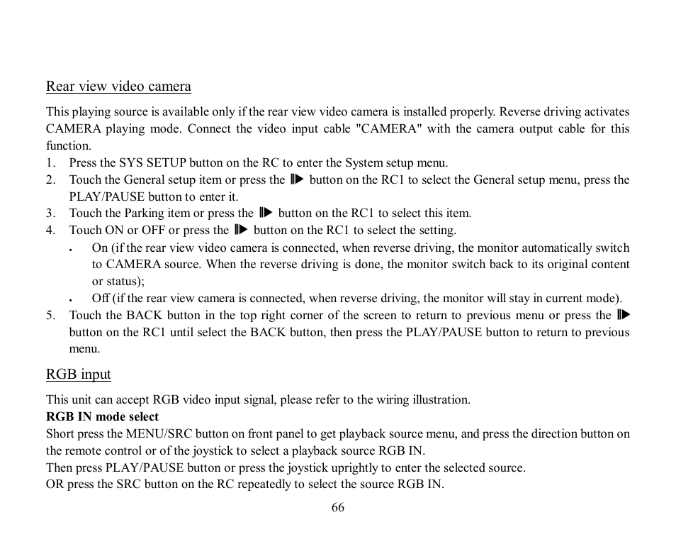 Rear view video camera, Rgb input | Hyundai H-CMD2002 User Manual | Page 66 / 146