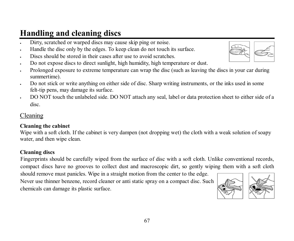 Handling and cleaning discs, Cleaning | Hyundai H-CMD2002 User Manual | Page 67 / 146