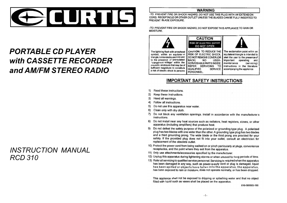 Curtis RCD 310 User Manual | 7 pages