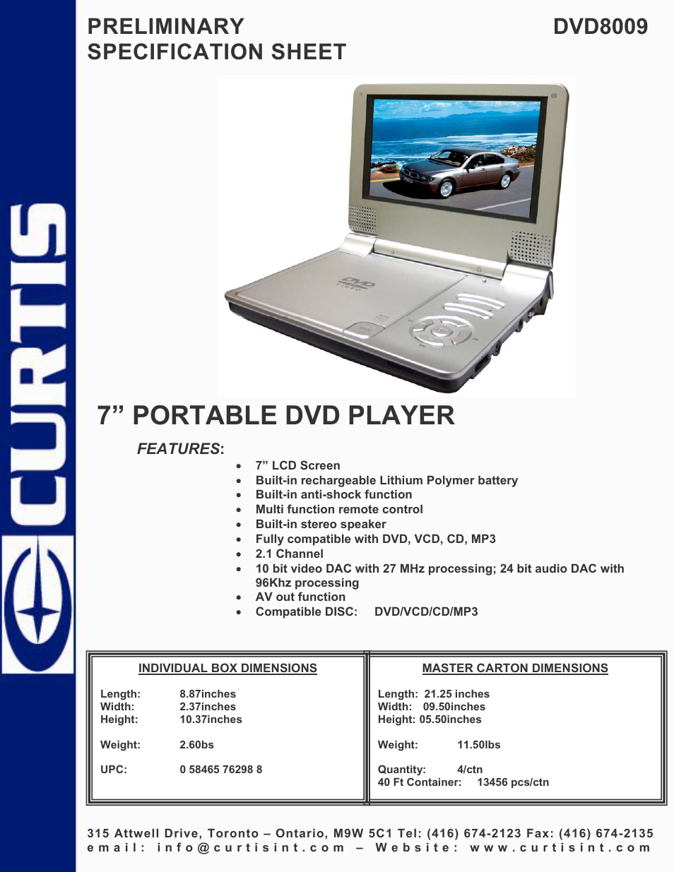 Curtis DVD8009 User Manual | 1 page