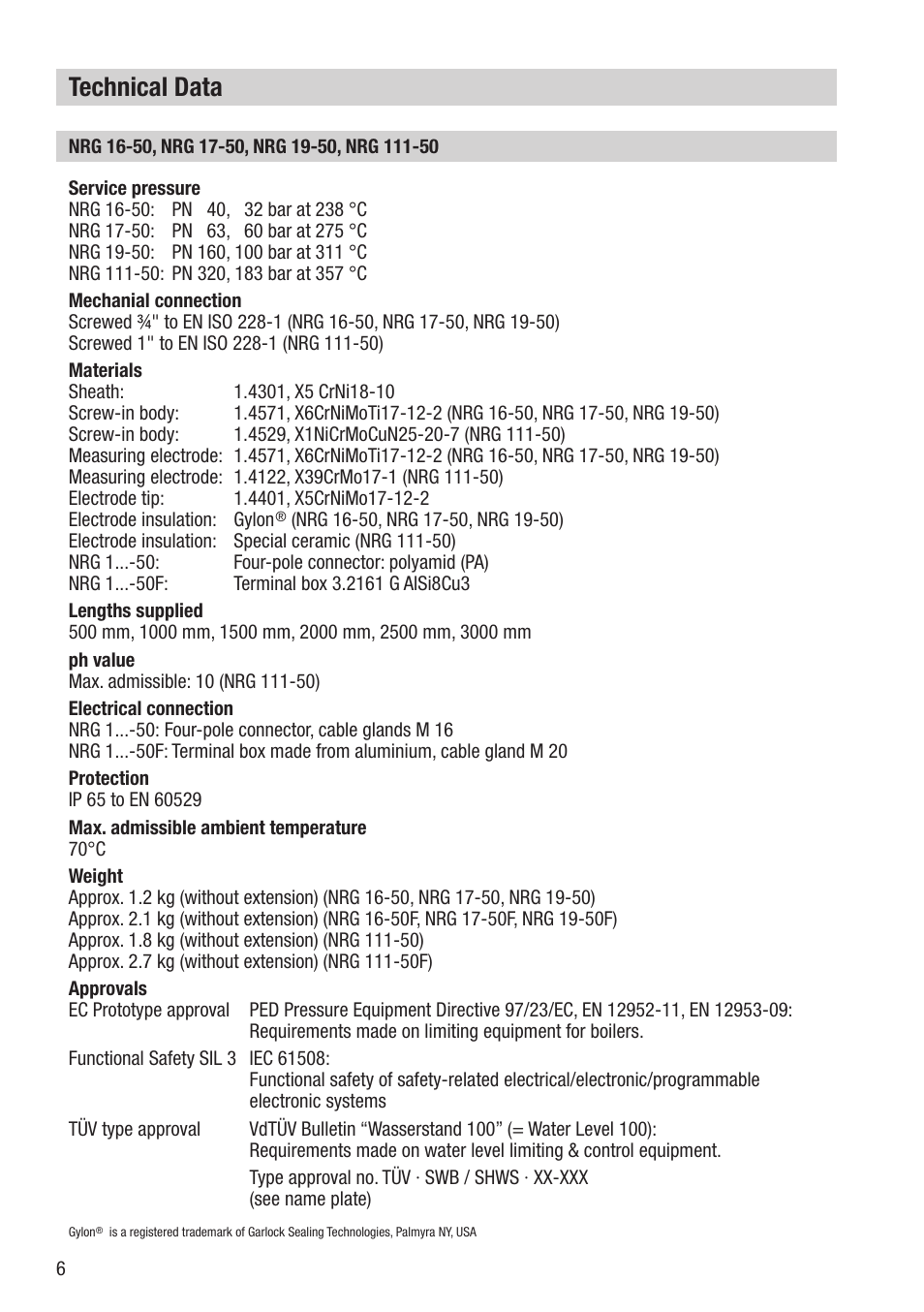 Technical data | Flowserve NRG 16-50 User Manual | Page 6 / 24