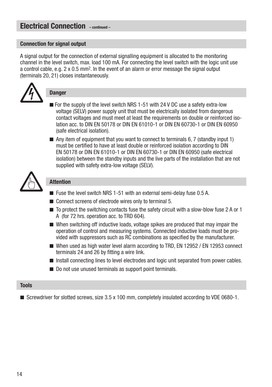 Electrical connection | Flowserve NRS 1-51 User Manual | Page 14 / 24