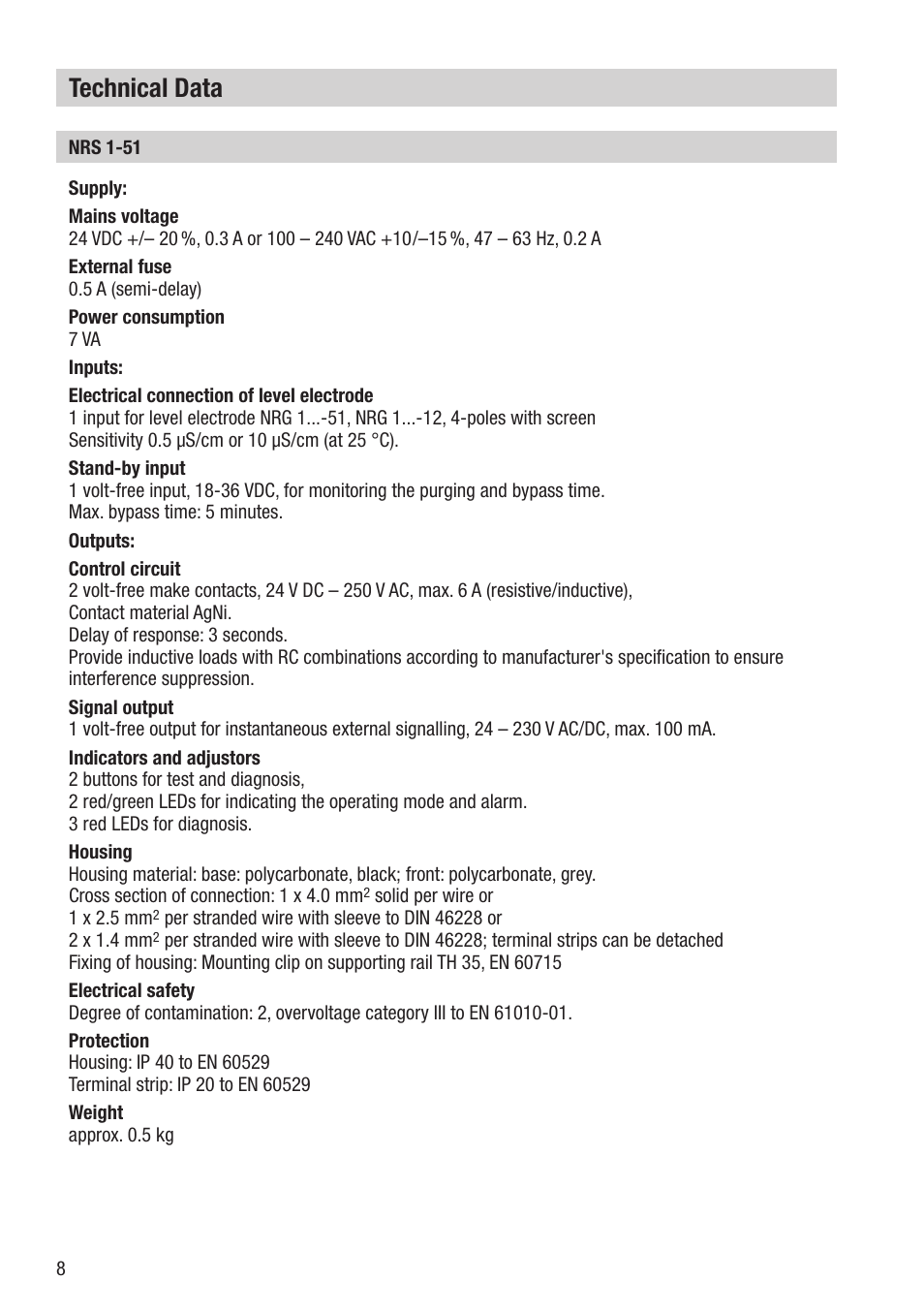 Technical data | Flowserve NRS 1-51 User Manual | Page 8 / 24