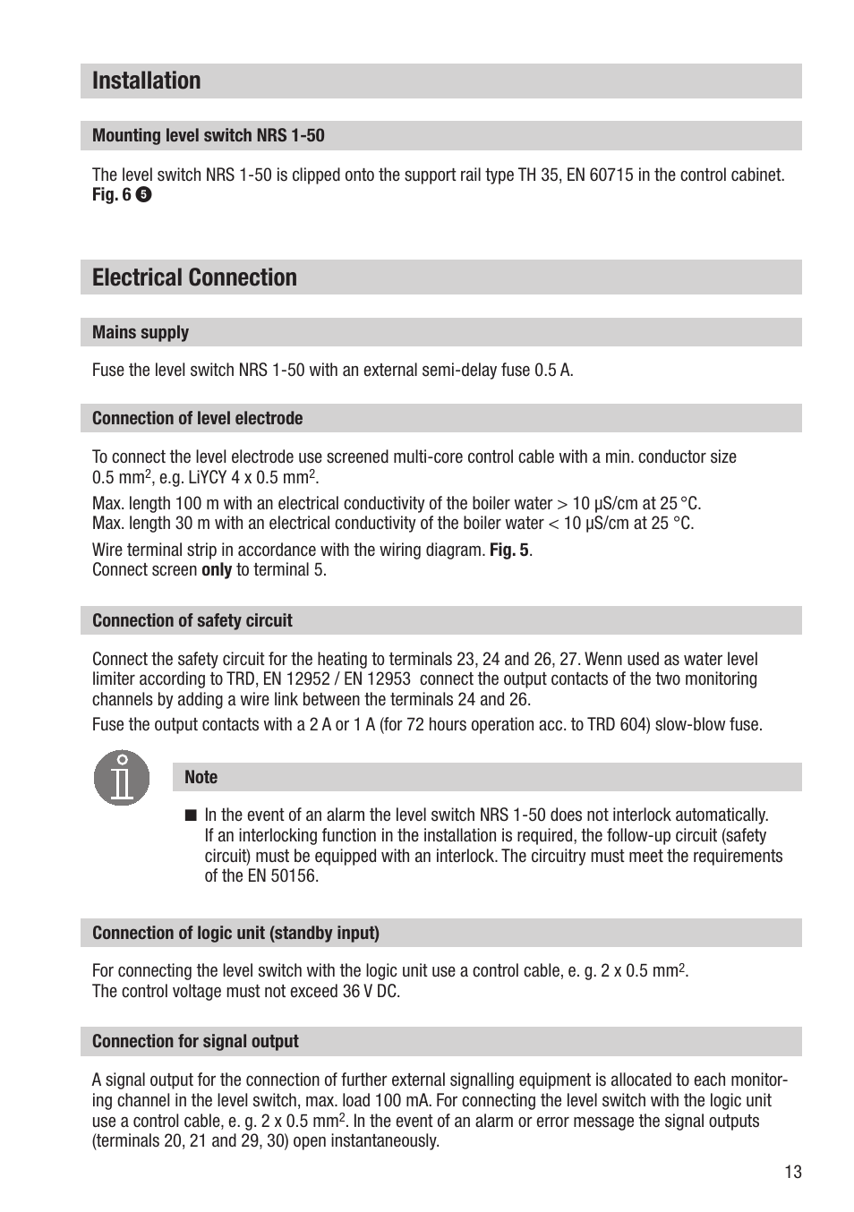 Electrical connection, Installation | Flowserve NRS 1-50 For ONE Electrode User Manual | Page 13 / 24