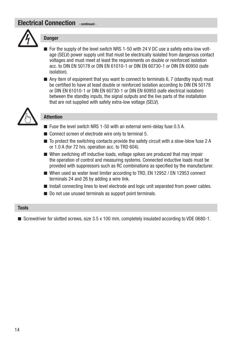 Electrical connection | Flowserve NRS 1-50 For ONE Electrode User Manual | Page 14 / 24