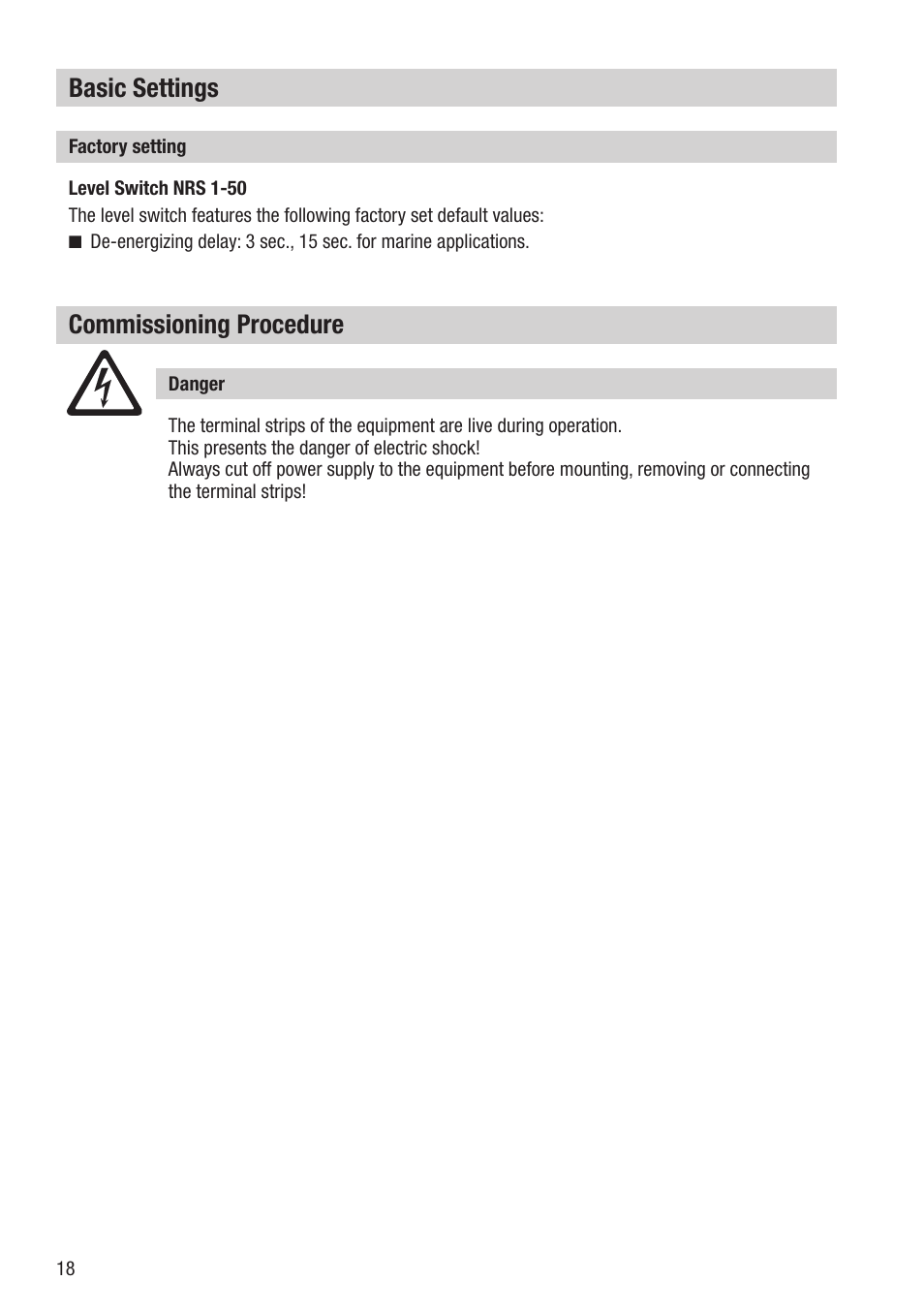 Commissioning procedure, Basic settings | Flowserve NRS 1-50 For ONE Electrode User Manual | Page 18 / 24