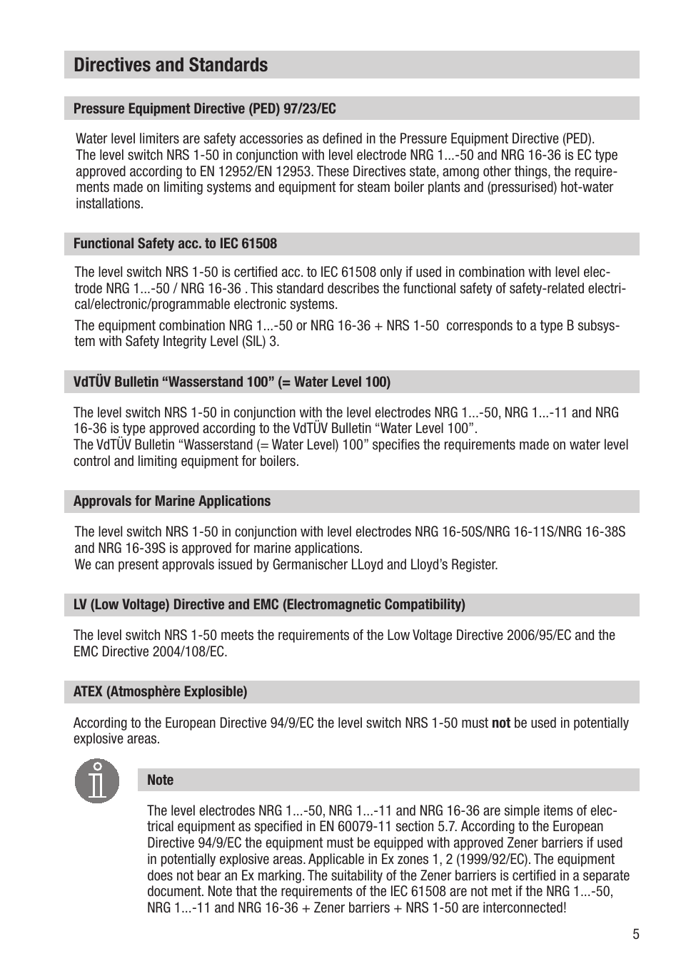 Directives and standards | Flowserve NRS 1-50 For ONE Electrode User Manual | Page 5 / 24