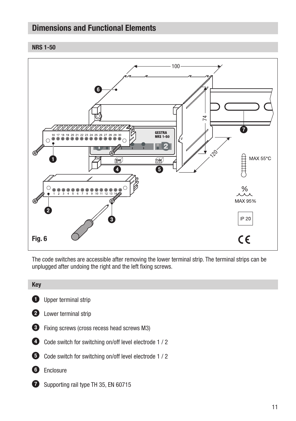 Dimensions and functional elements | Flowserve NRS 1-50 For TWO Electrodes User Manual | Page 11 / 28
