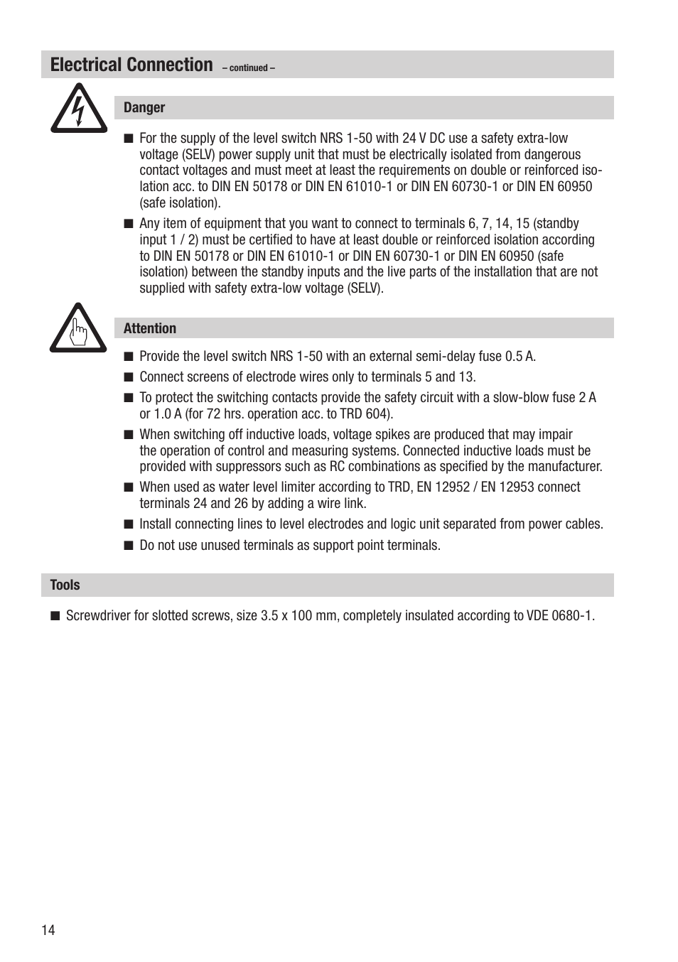 Electrical connection | Flowserve NRS 1-50 For TWO Electrodes User Manual | Page 14 / 28