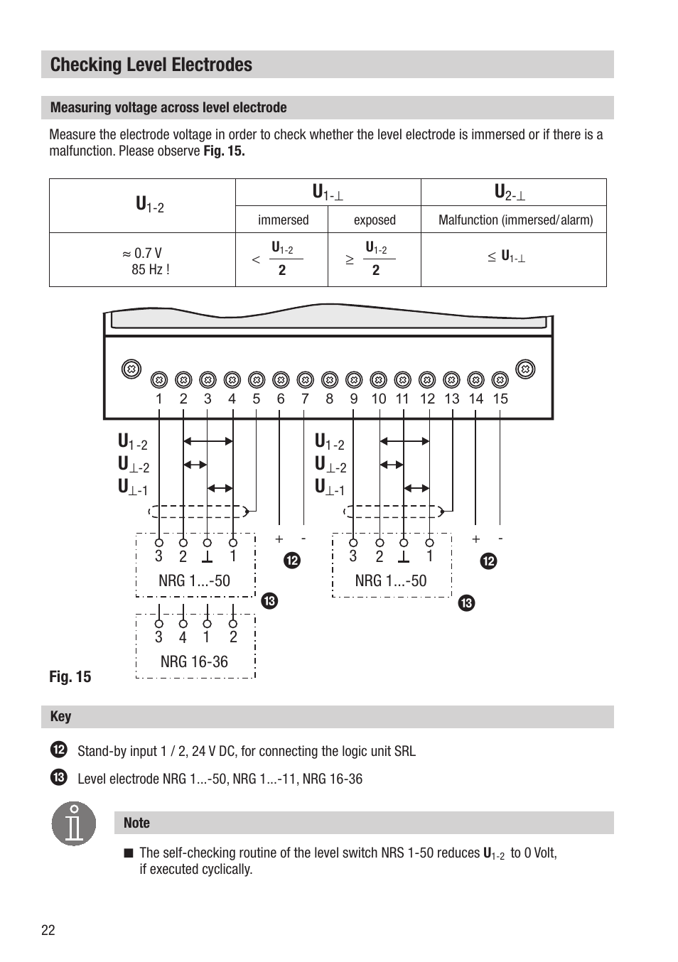 Checking level electrodes | Flowserve NRS 1-50 For TWO Electrodes User Manual | Page 22 / 28