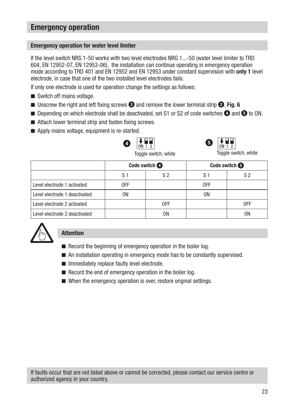 Emergency operation | Flowserve NRS 1-50 For TWO Electrodes User Manual | Page 23 / 28