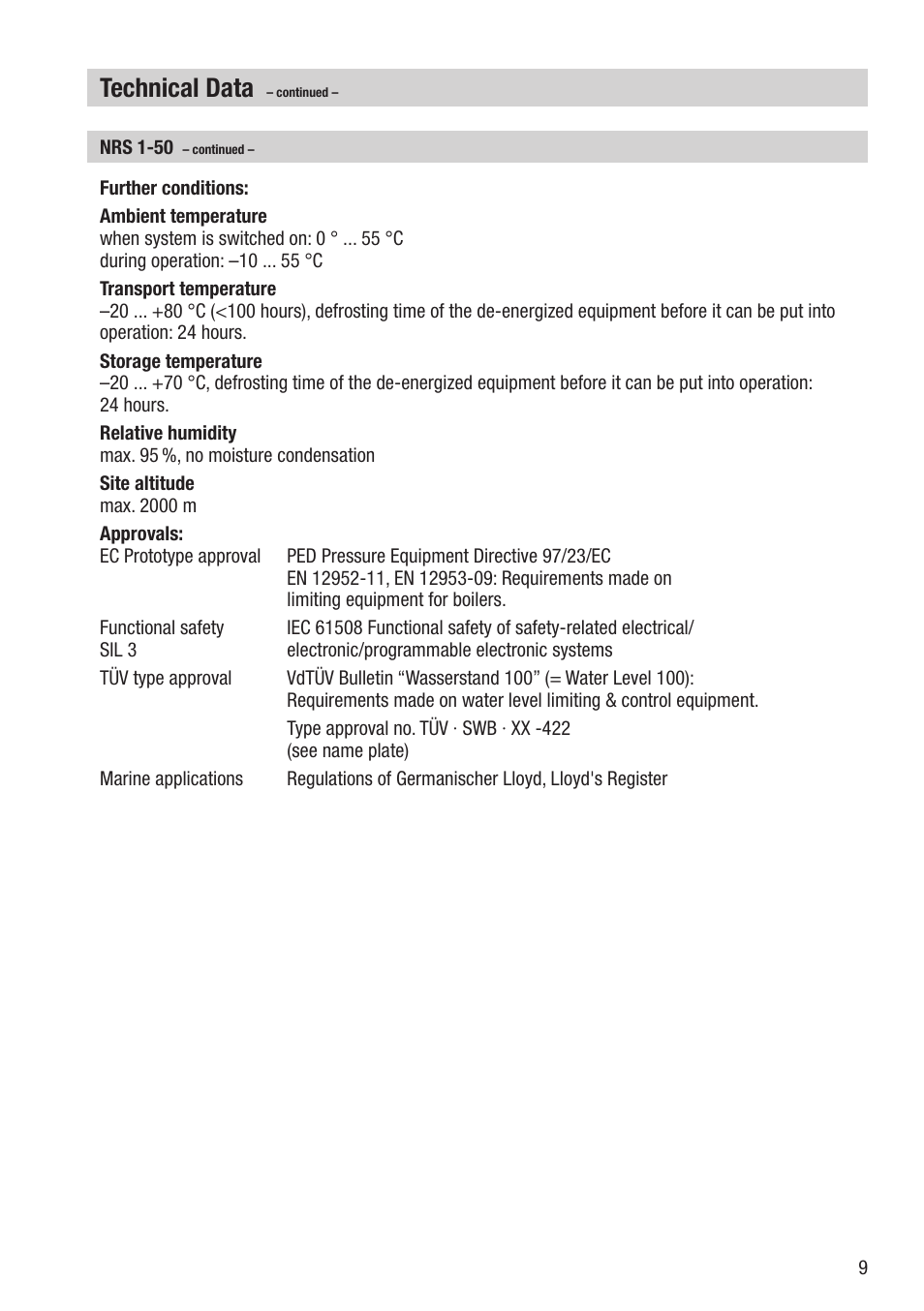 Technical data | Flowserve NRS 1-50 For TWO Electrodes User Manual | Page 9 / 28