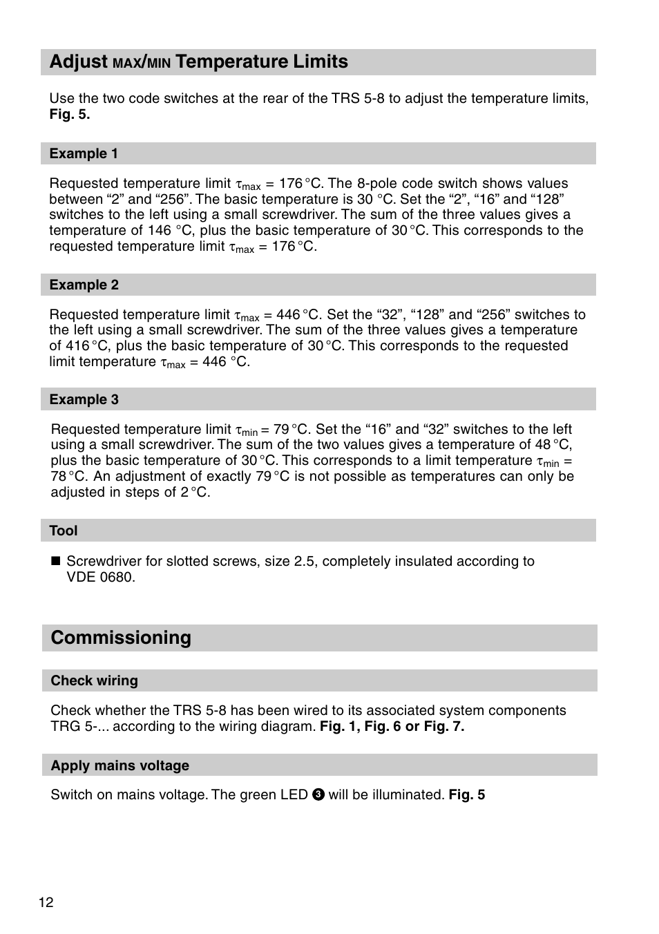 Adjust, Temperature limits, Commissioning | Flowserve TRS 5-8 User Manual | Page 12 / 16