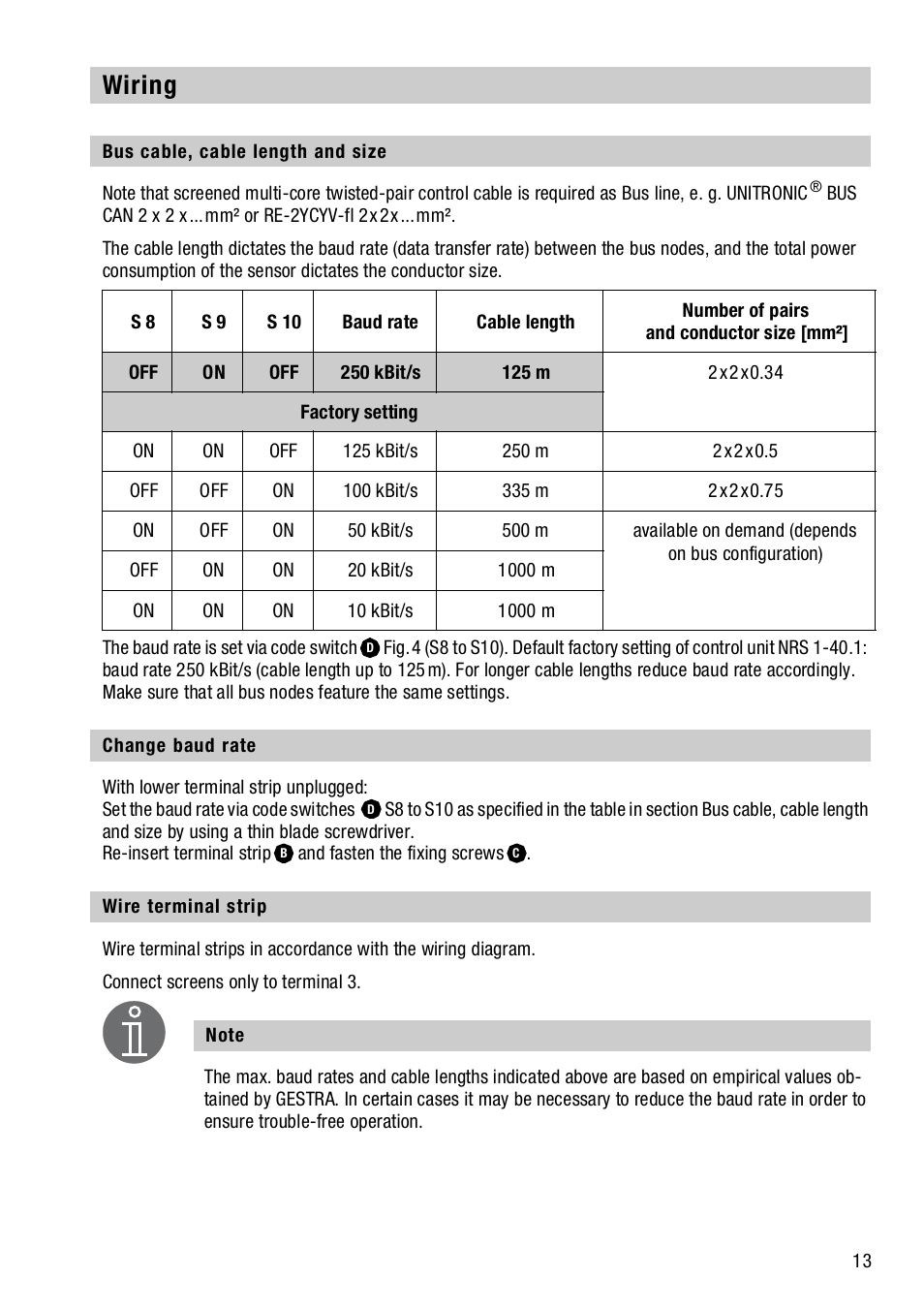 Wiring, Change baud rate | Flowserve NRS1-40.1 User Manual | Page 13 / 34