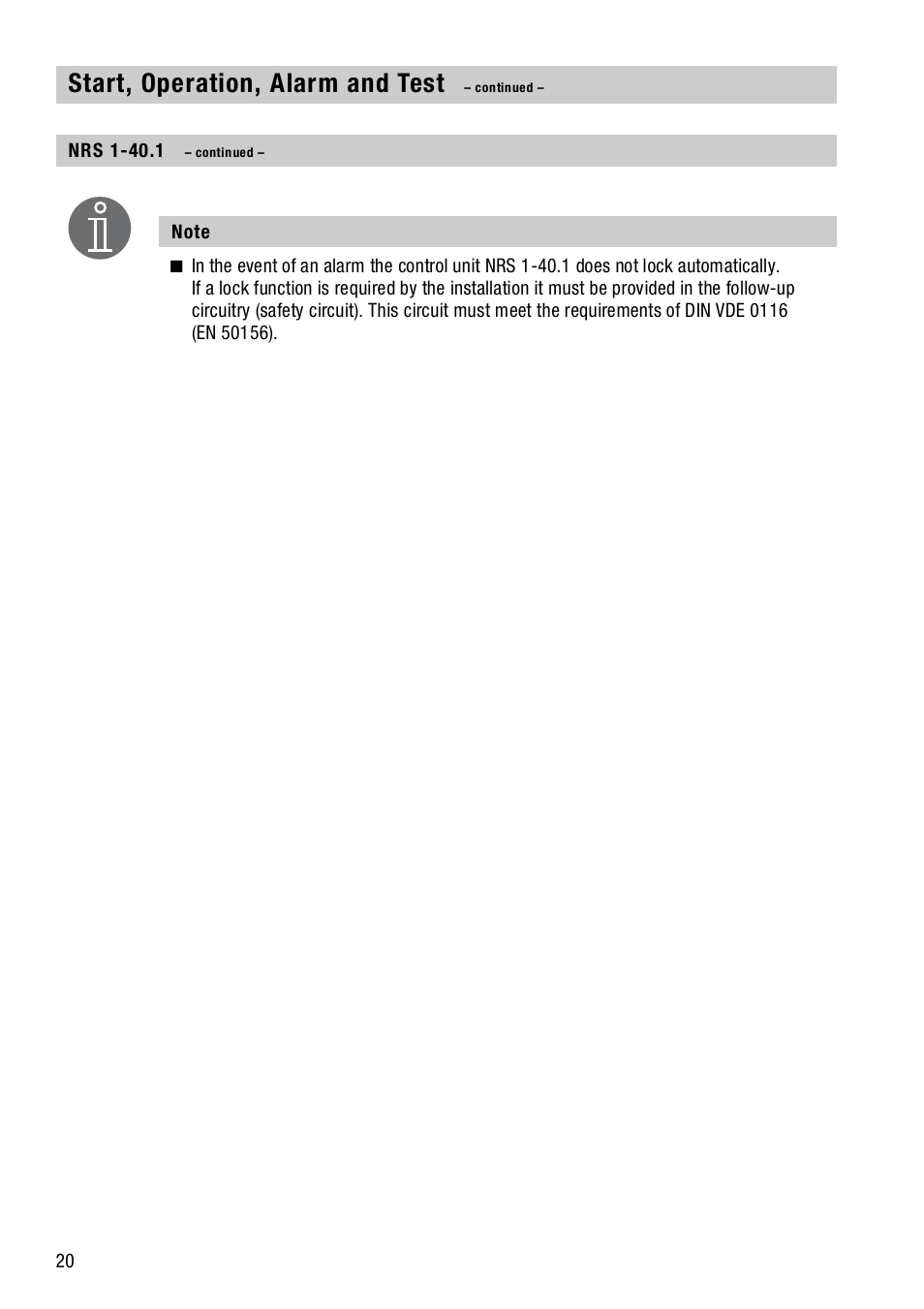 Start, operation, alarm and test | Flowserve NRS1-40.1 User Manual | Page 20 / 34