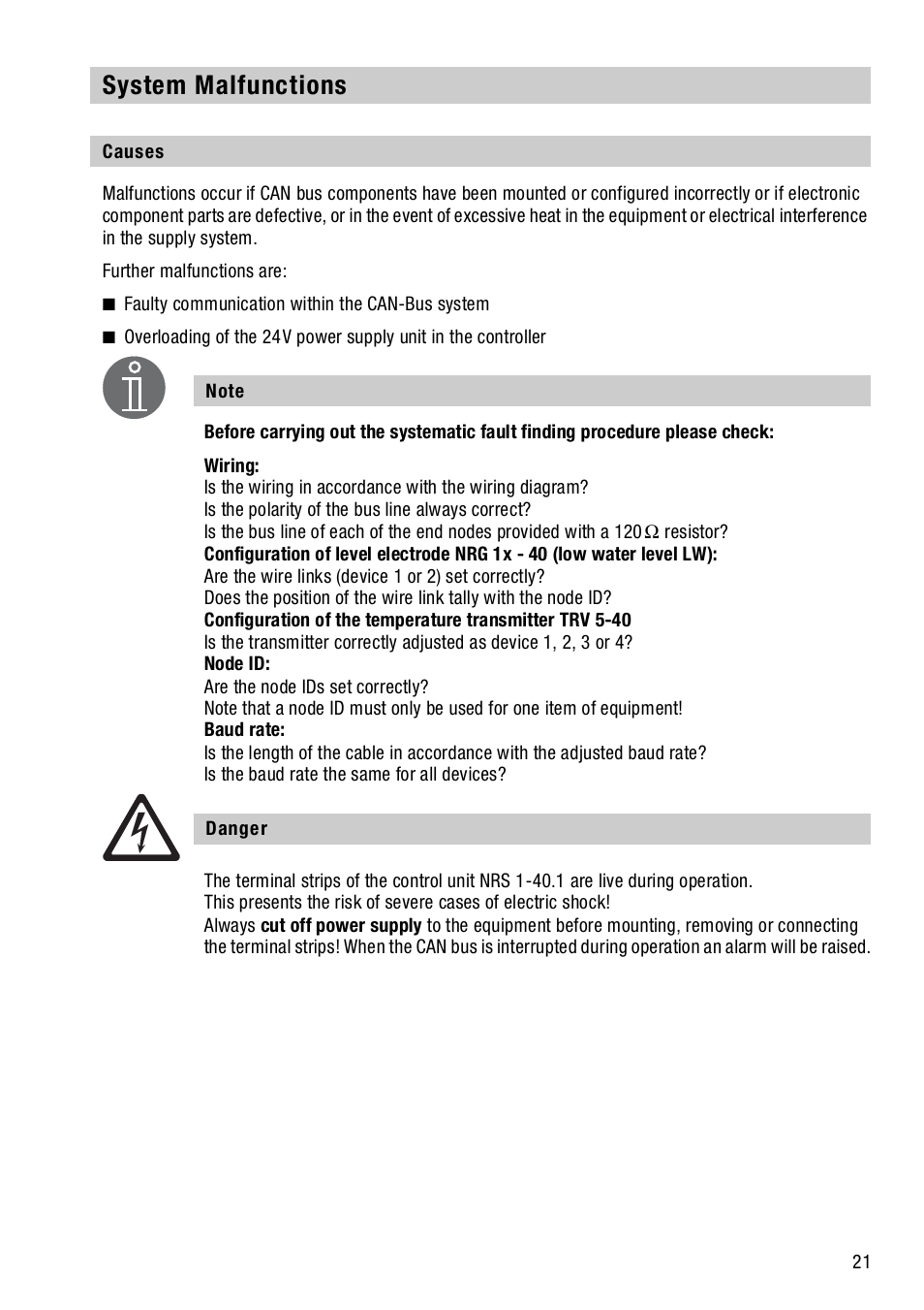 System malfunctions, Causes | Flowserve NRS1-40.1 User Manual | Page 21 / 34