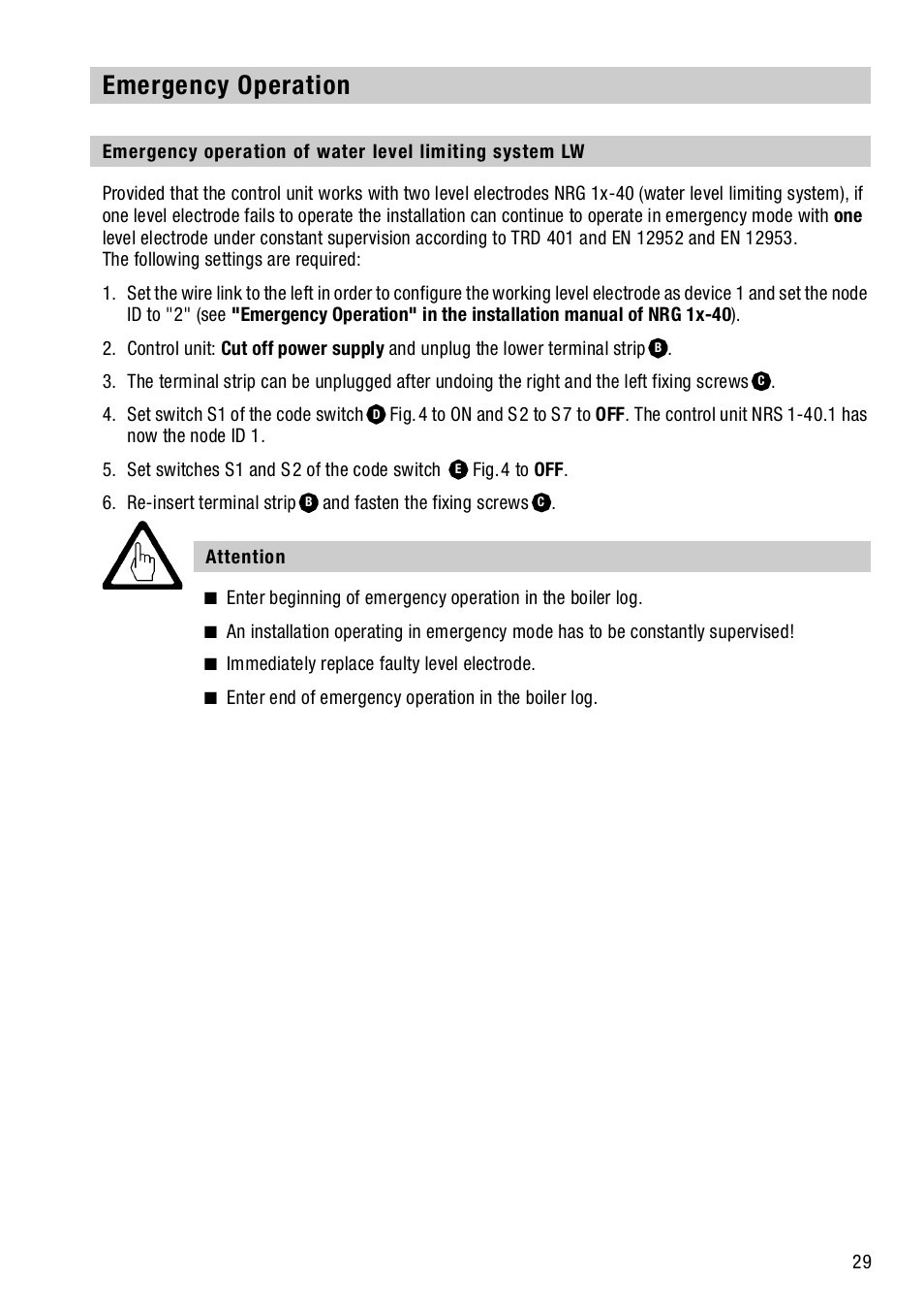 Emergency operation | Flowserve NRS1-40.1 User Manual | Page 29 / 34